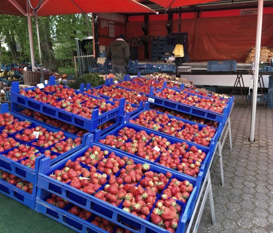 Fraises fraîches au stand du marché, © Rudi Schmitz